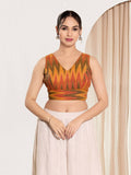 Joban Fashion Mustard Ikat Silk Padded Blouse With V Neck Sleeveless