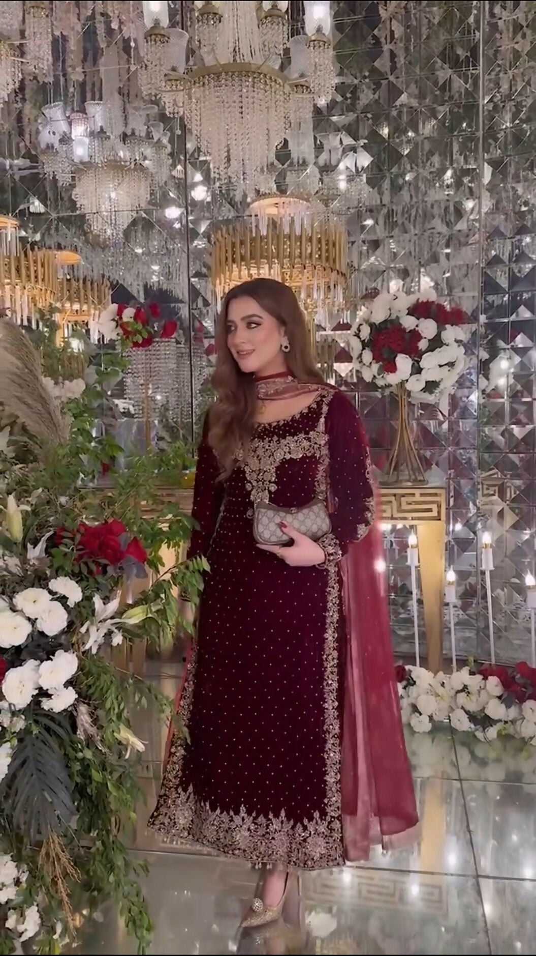 Joban Fashion Wine Velvet Sequence Embroidery Work Kurta Set