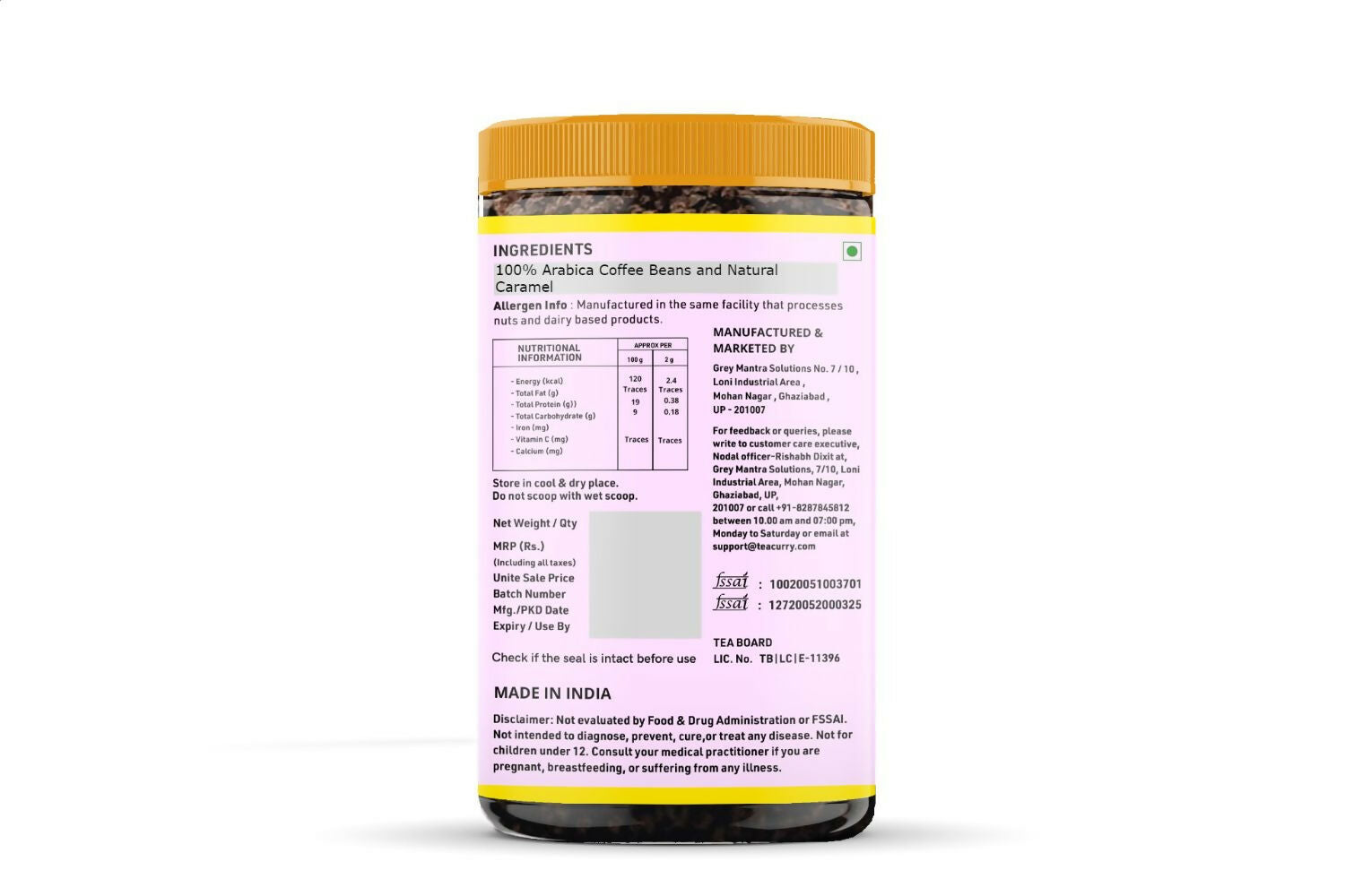 Teacurry Caramel Instant Coffee Powder - Arabica Freeze Dried Coffee for Instant Hot & Cold Coffee