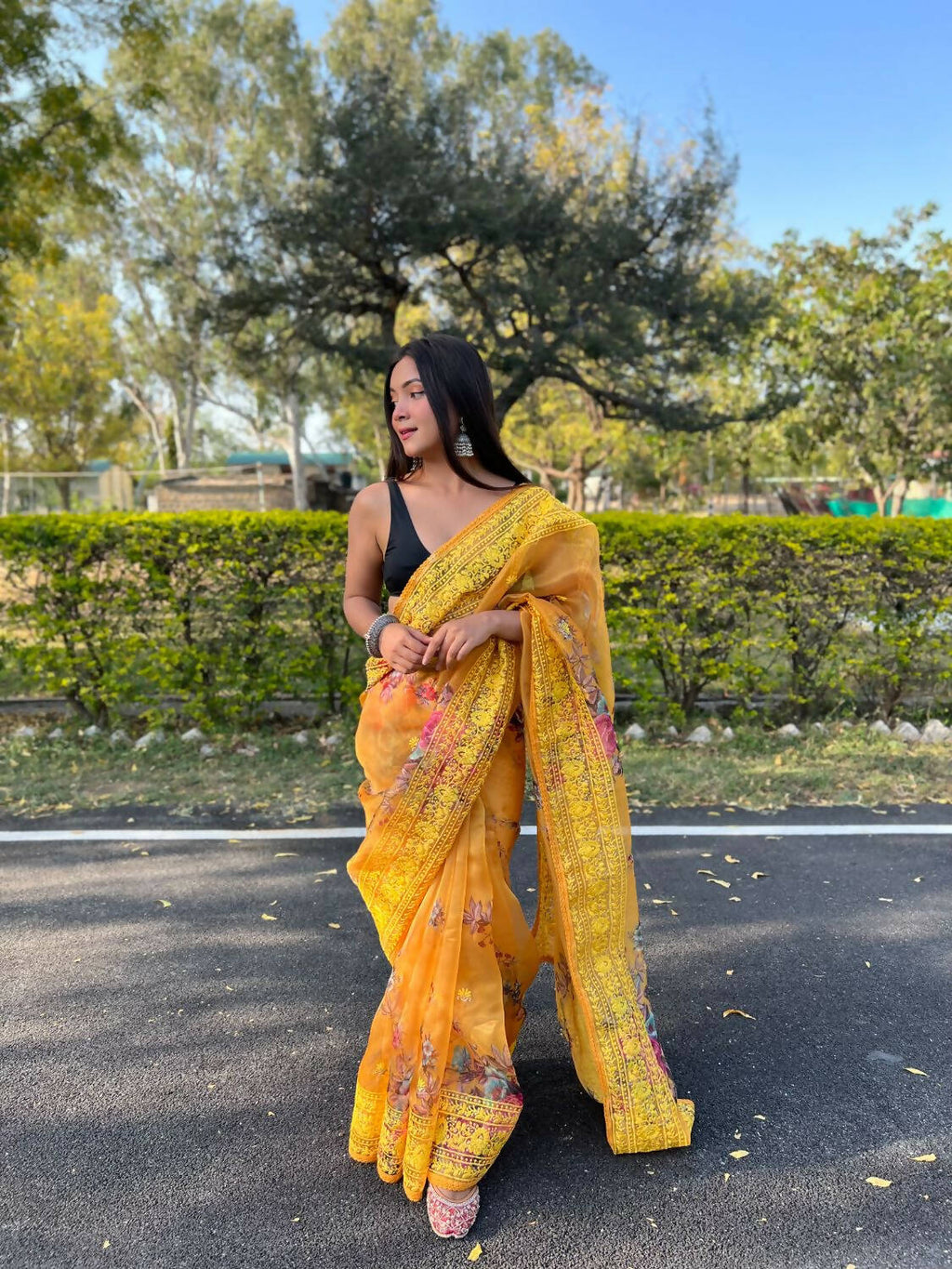 Vamsee Yellow Organza Saree