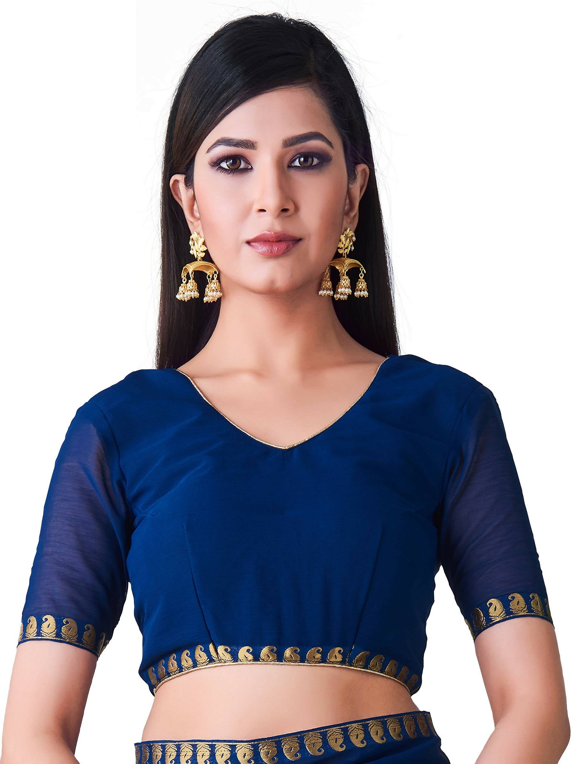 Mimosa Women's Navy Blue Banarasi Chiffon Saree
