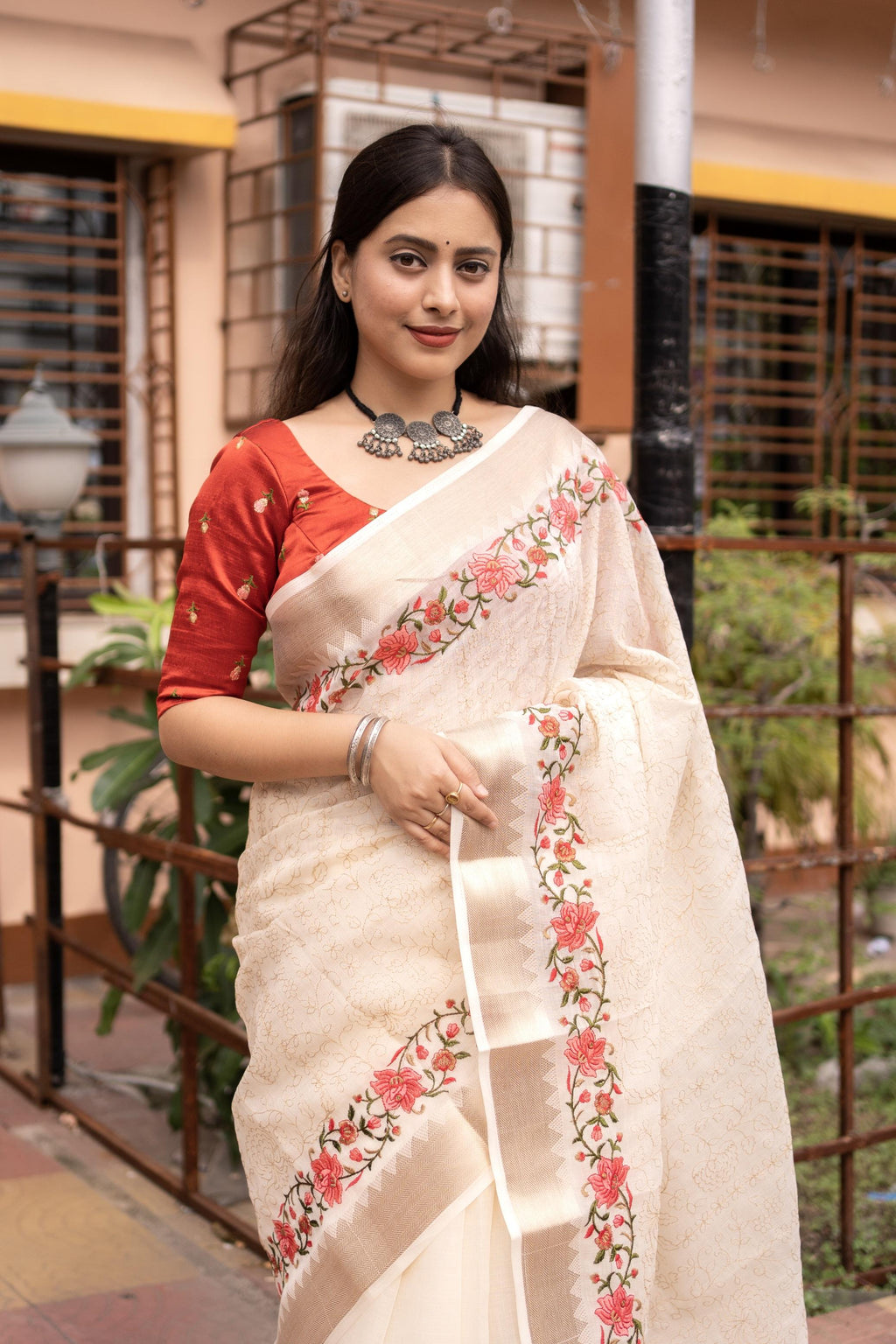 White Pure Linen Woven Design Saree with Unstitched Blouse - Hiral Fashion