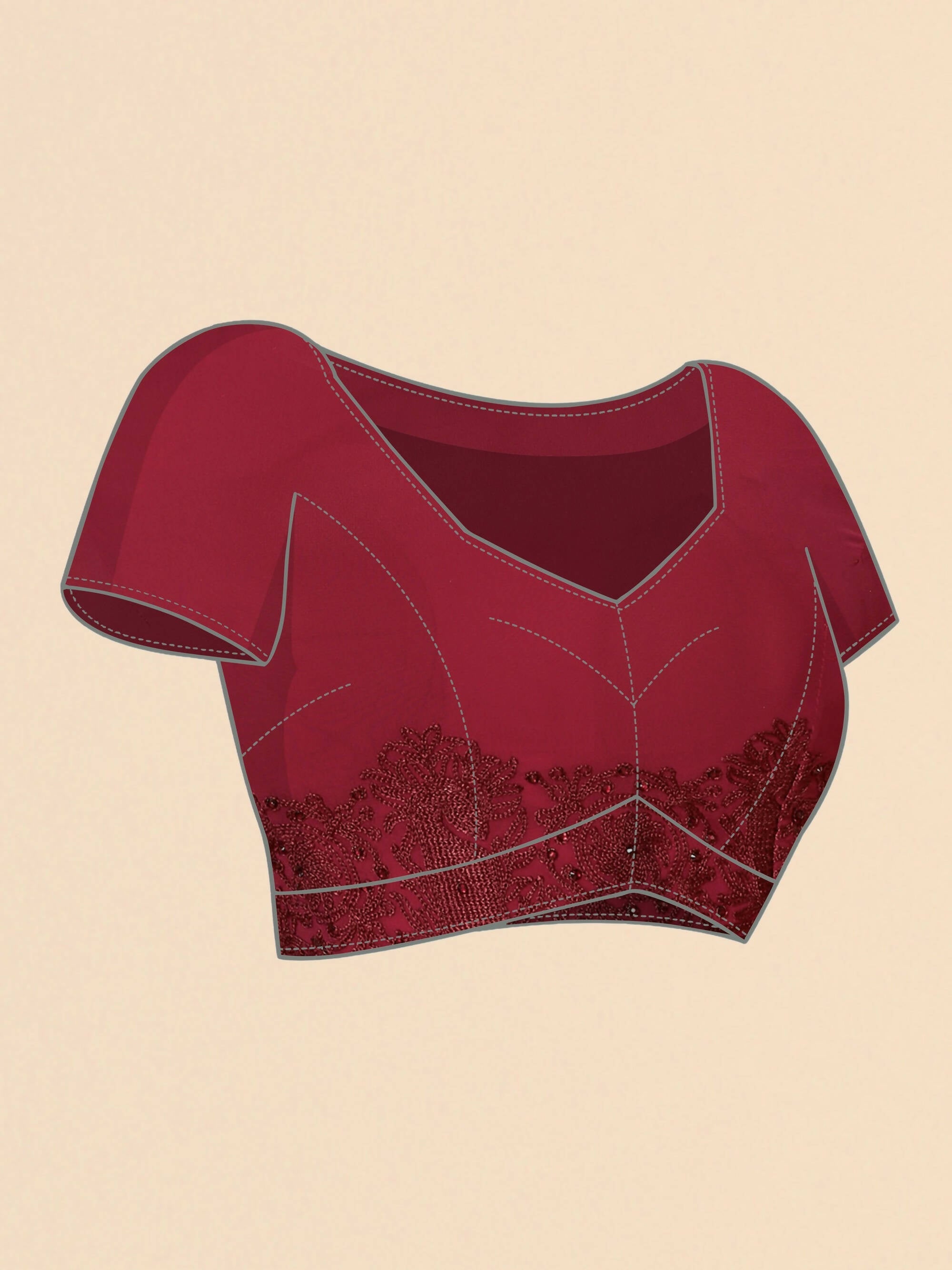Maroon Georgette Embroidered and Stone Work Saree with Unstitched Blouse Piece - Roozal