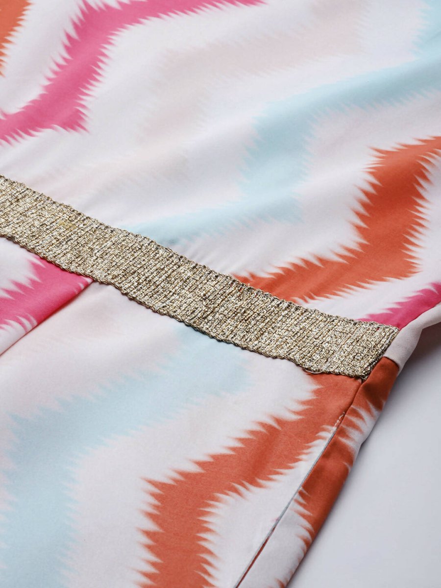 Ahalyaa White & Pink Zig Zag Striped Basic Jumpsuit