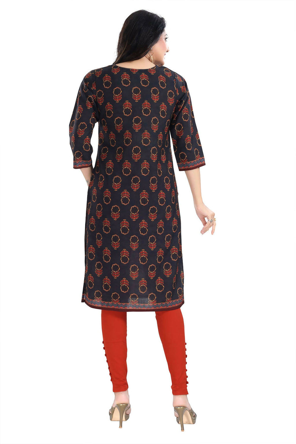Snehal Creations Elegant Black Designer Digital Print Cotton Slub Fabric Long Kurti Tunic