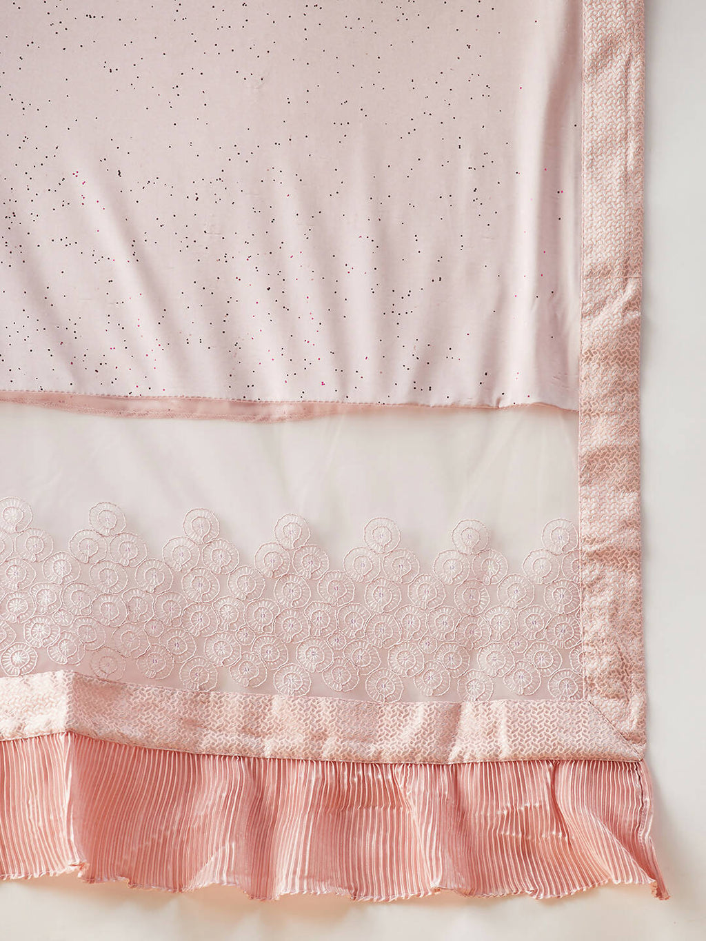 Pink Lycra Frill Details, Hand Embroidered Brooch Saree - Norita Hit Design