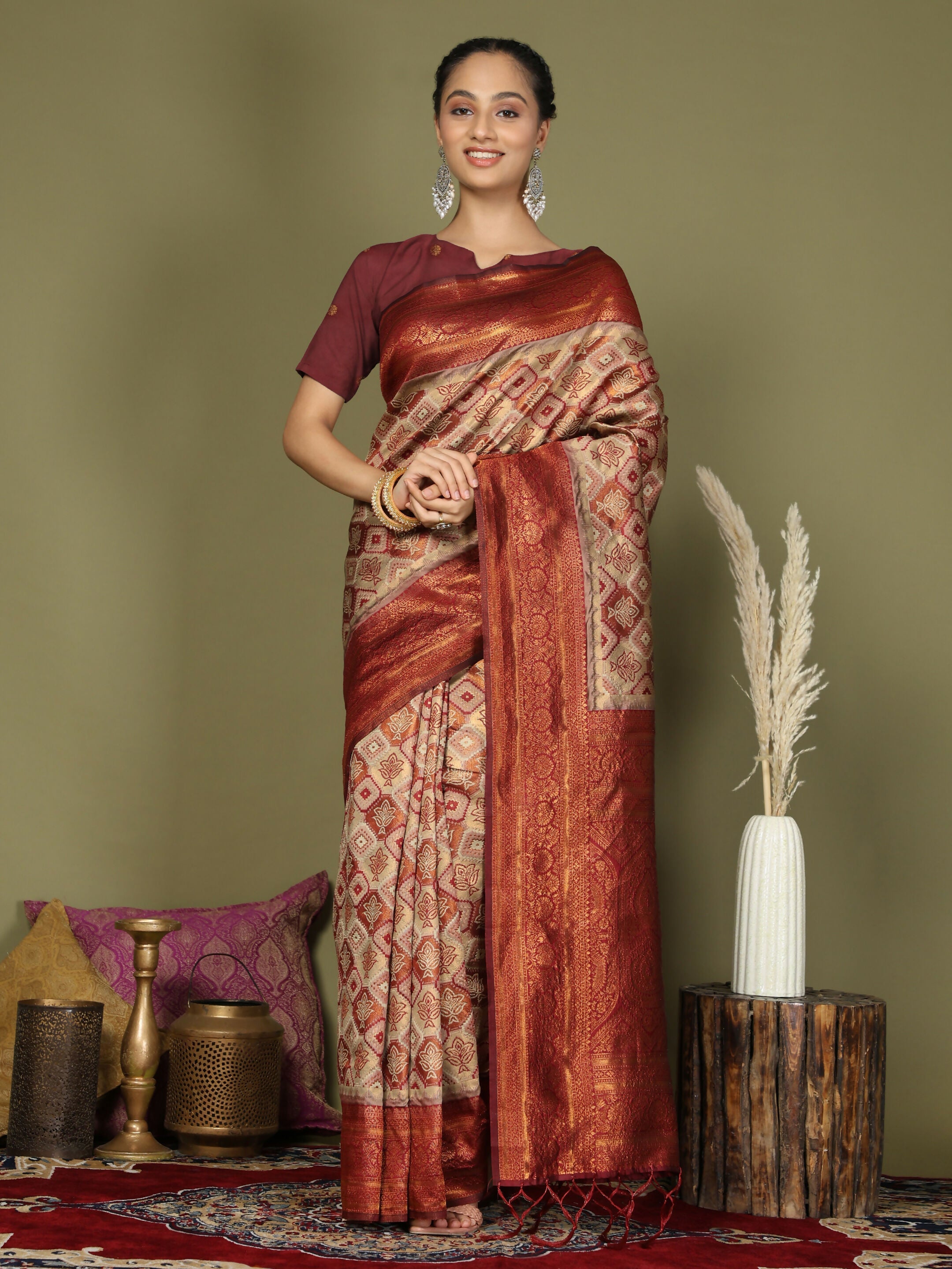 Shree Shyam Fashion Lichi Silk Cream Saree