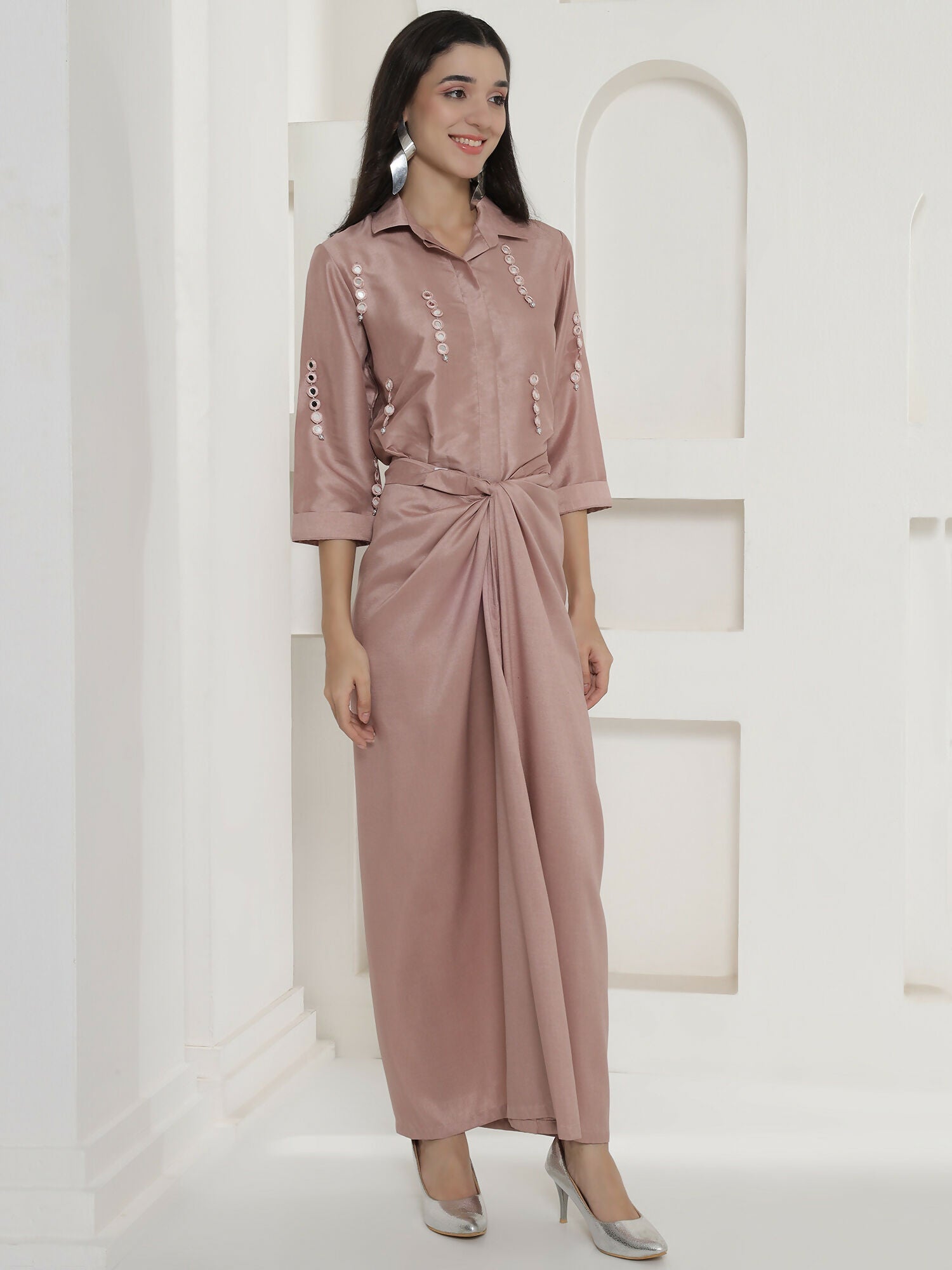 Joban Fashion Rose Gold Tie Knot Skirt Set