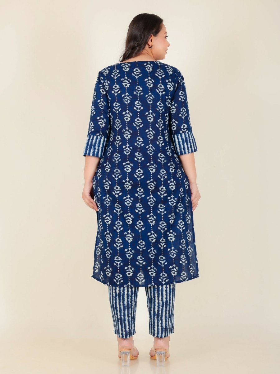 Aramya Blue Soft Cotton Floral Print Straight Kurta Set for Women
