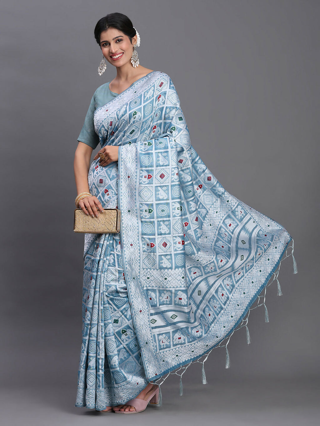 Shree Shyam Fashion Linen Cotton Sky Blue Saree