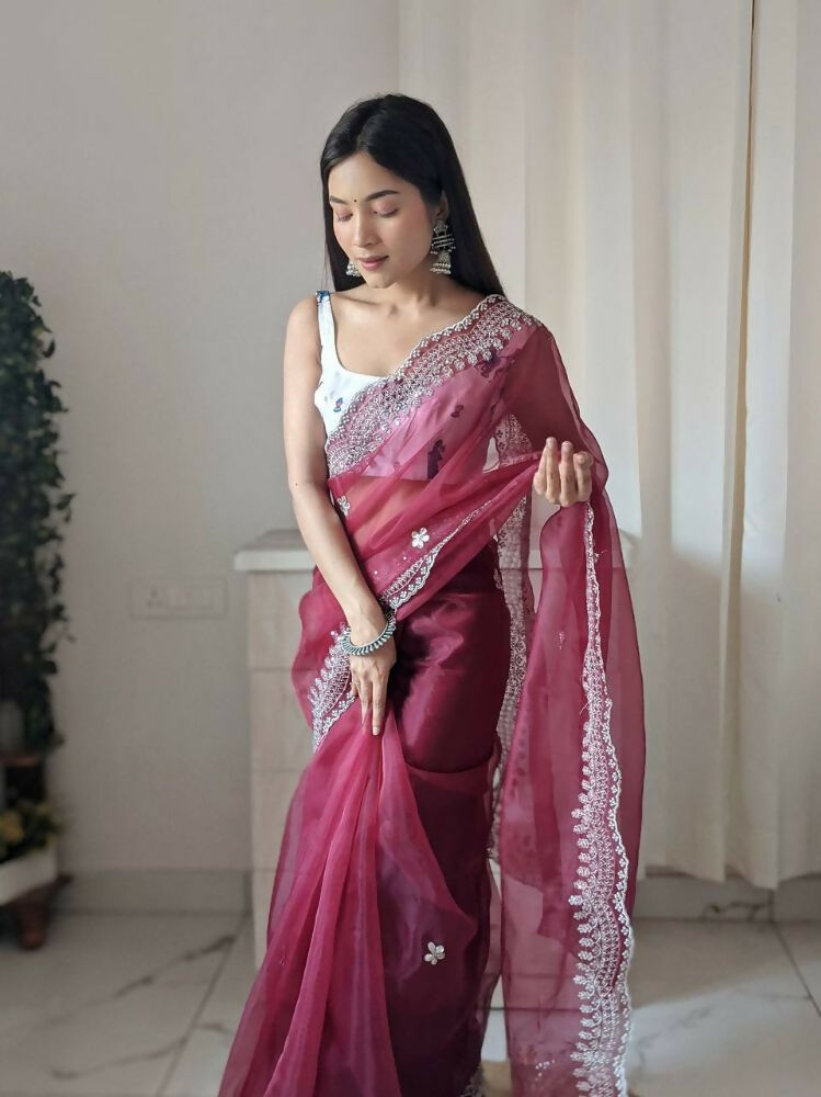 Vamsee Shirovastra Pink Organza Saree