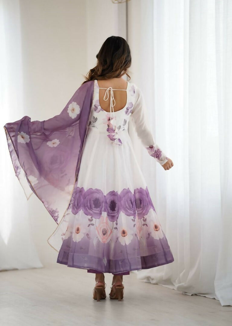 Teeya Creation Violet Color Soft organza Silk Digital Print Party Wear Gown