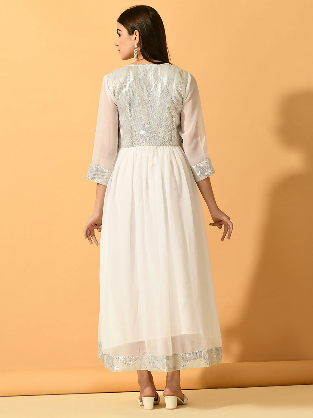 Myshka Women's White Fit and Flare Party Dress
