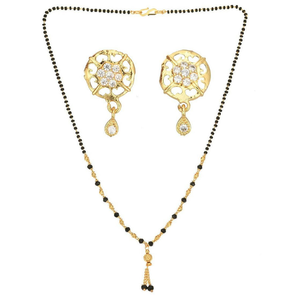 AanyaCentric Gold-Polished Short Mangalsutra Set with Earrings