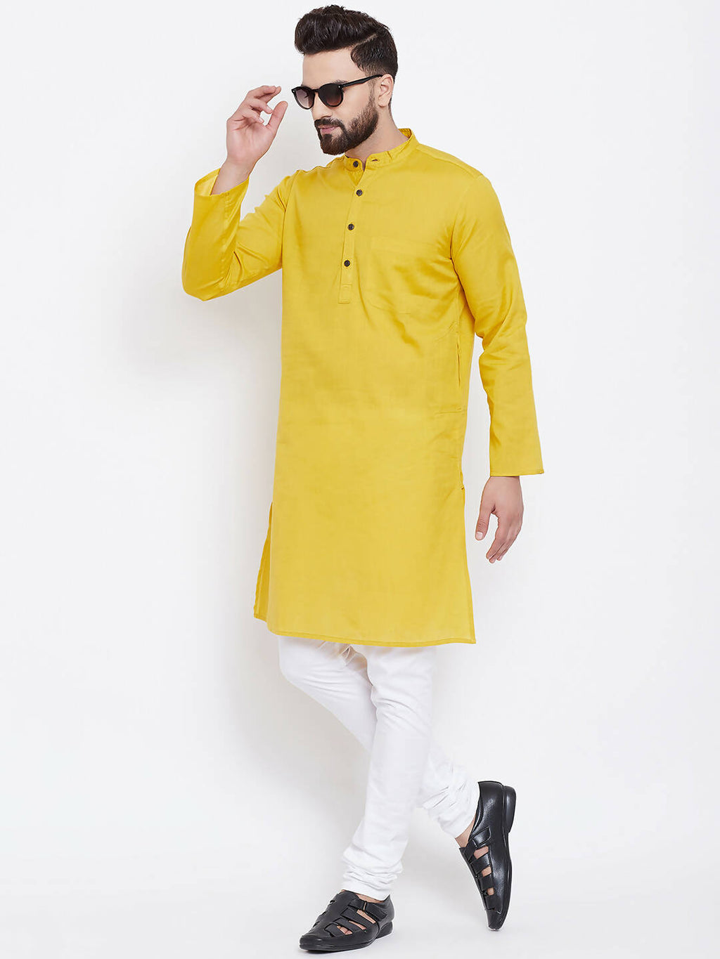 Even Apparels Yellow Men's Pure Cotton Kurta With Band Collar
