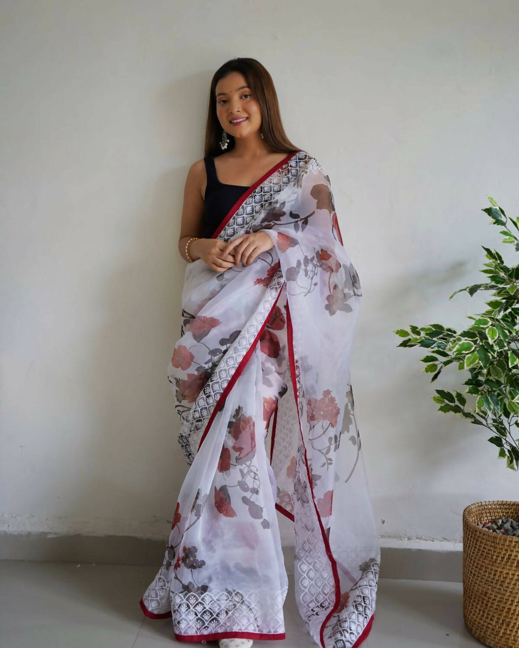 Vamsee White Organza Saree