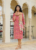 Kaajh Women's Pink Cotton Floral Printed Kurta Pant With Dupatta Set