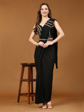 Black Polyester Solid Ready to Wear Saree with stitched Blouse - Nita
