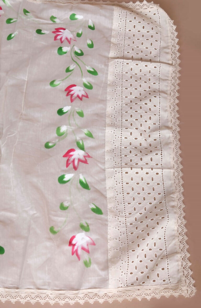 Miravan Women's Plus Size Cream Ethnic Motifs Hand Block Cotton Pakistani Kurta Palazzo With Dupatta