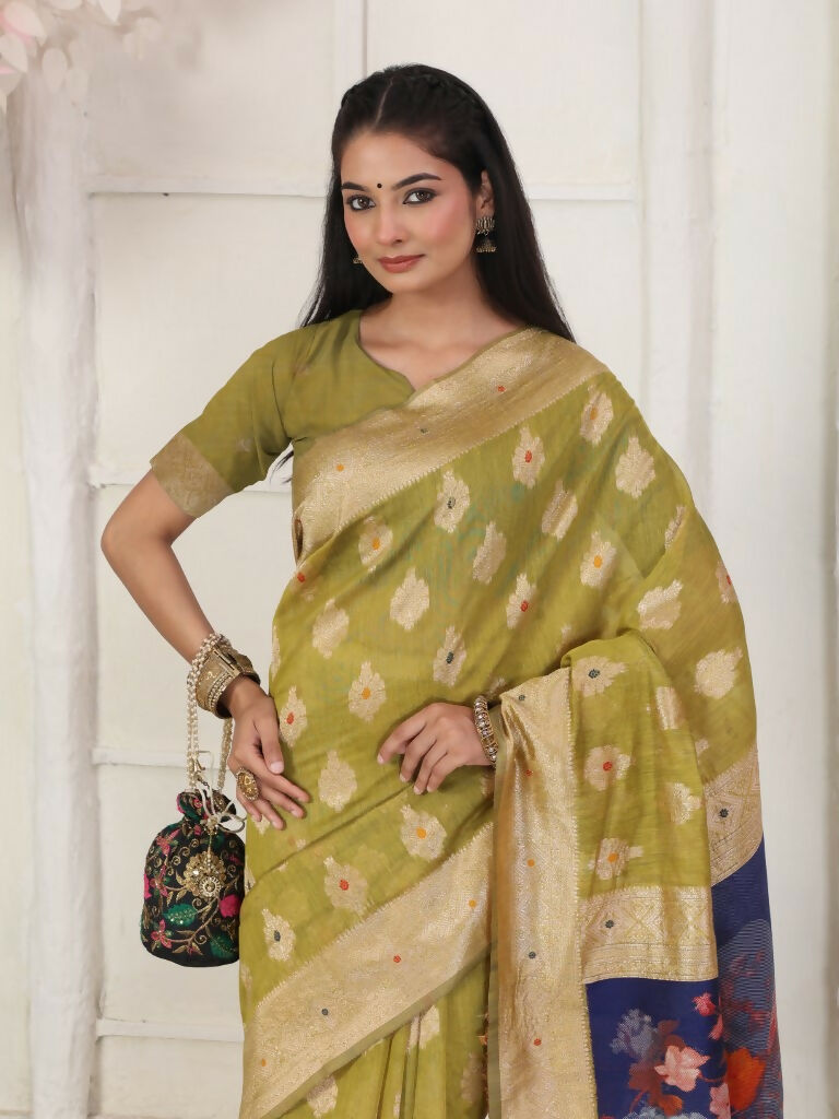 Shree Shyam Fashion Linen Cotton Mhendi Green Saree