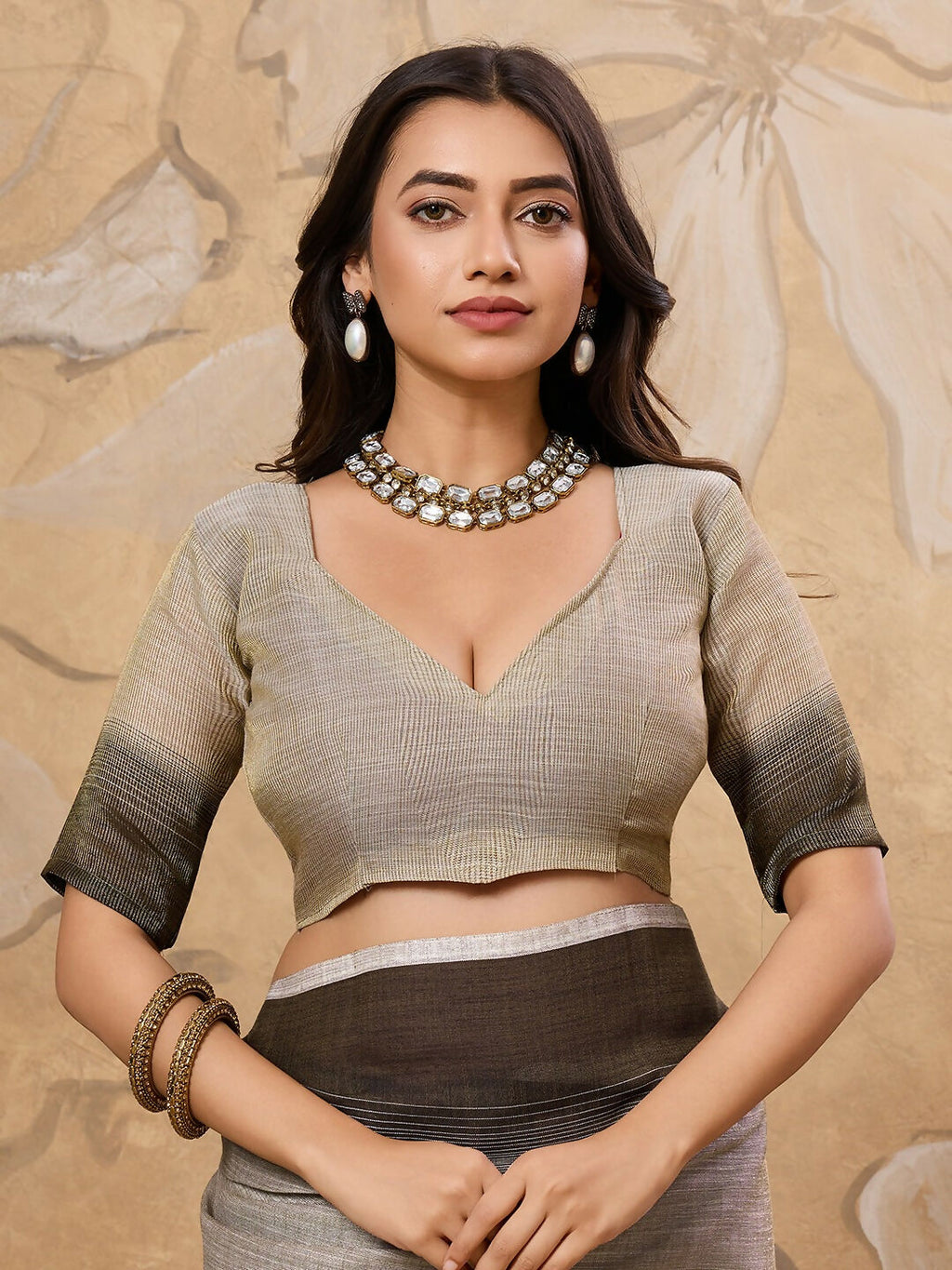Shree Shyam Fashion Charcoal Grey Linen Saree