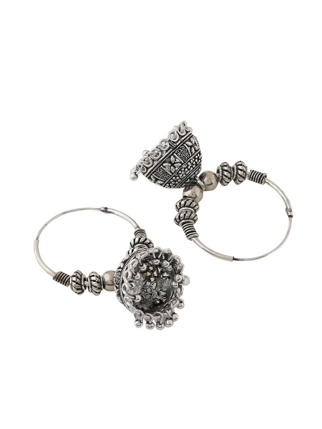 NVR Women Silver-Plated Contemporary Jhumkas Earrings