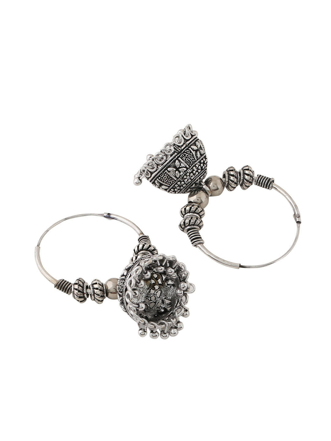 NVR Women Silver-Plated Contemporary Jhumkas Earrings