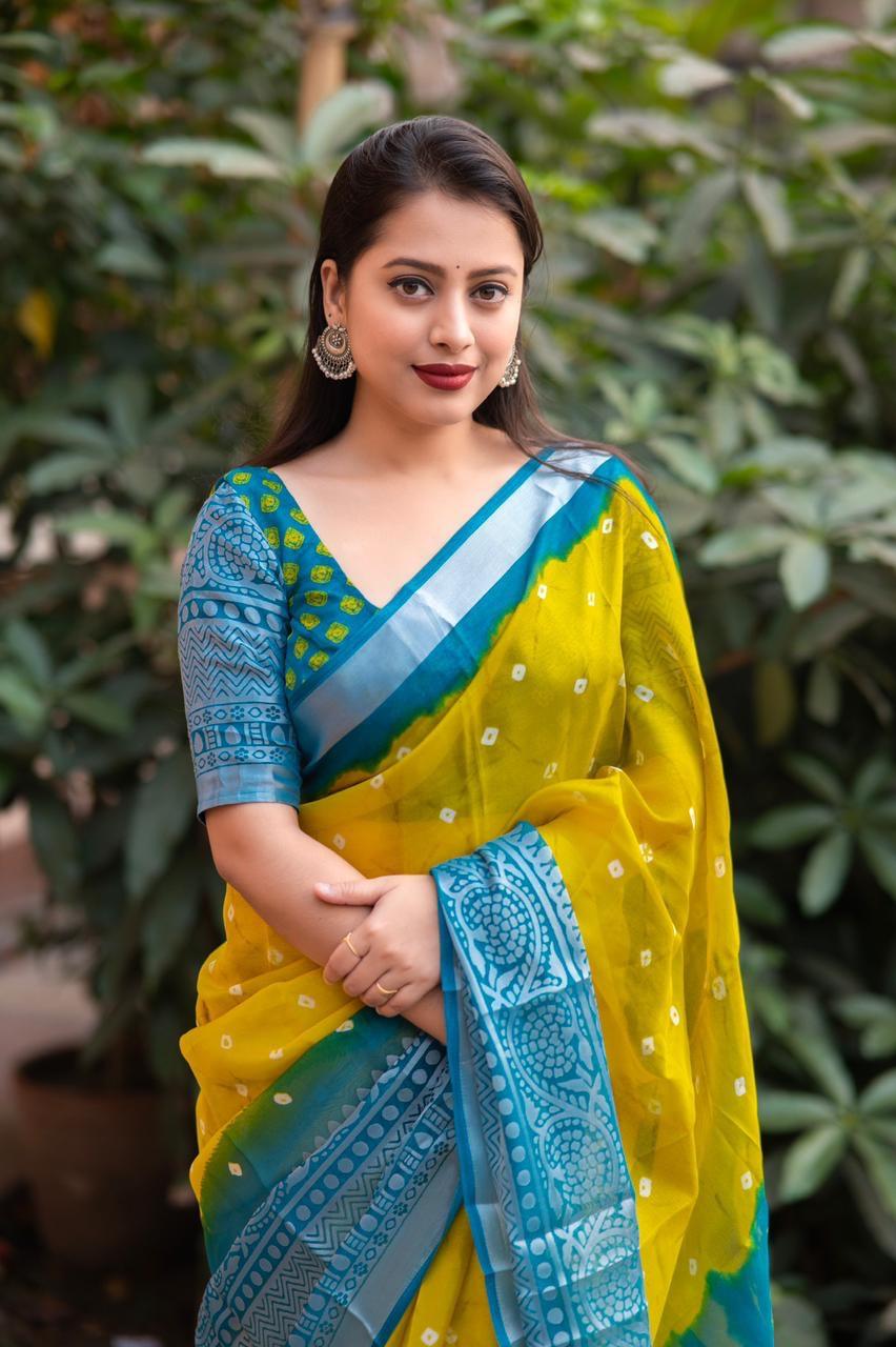 Yellow Jute Silk Ethnic Motifs Saree with Unstitched Blouse - Hiral Fashion