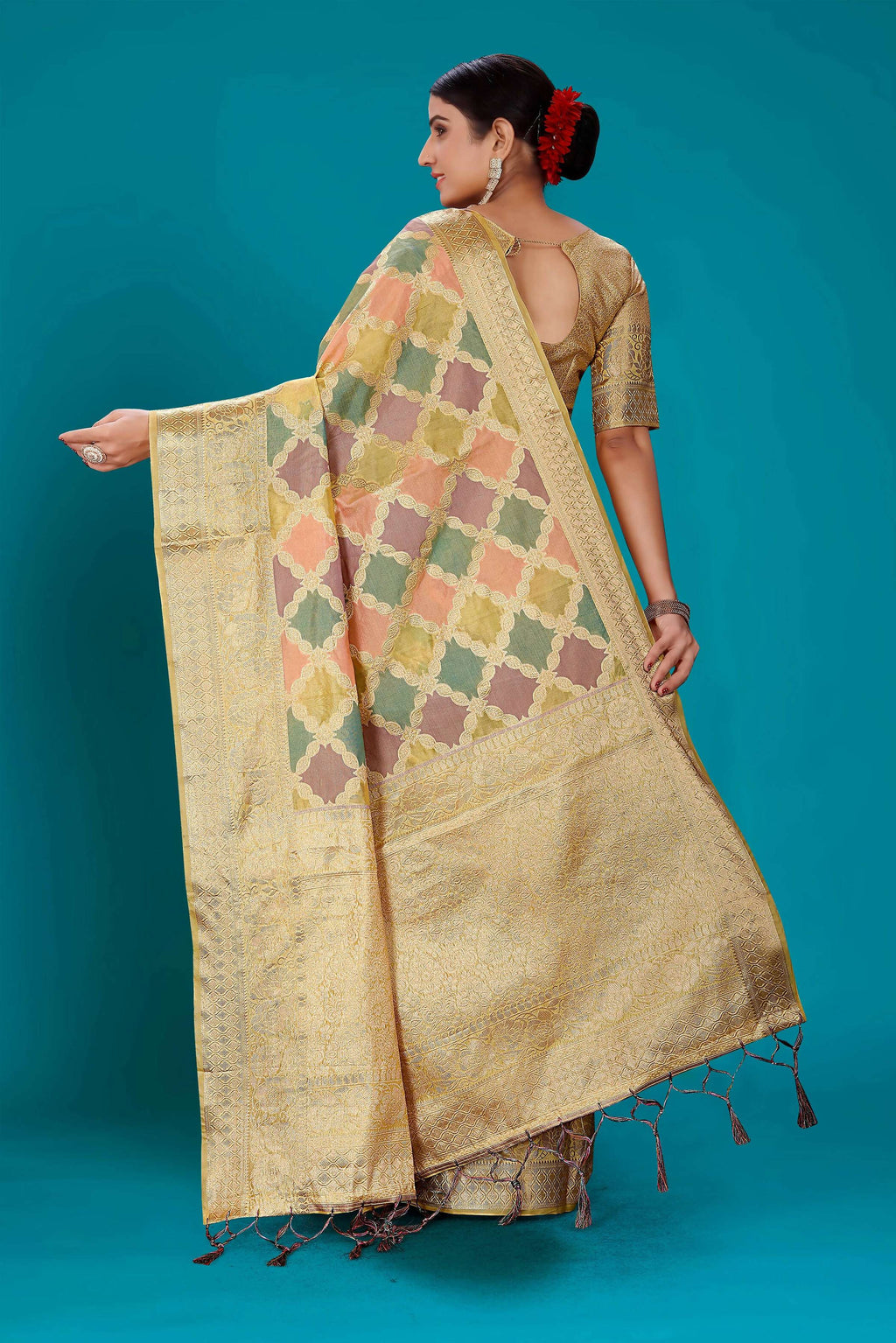 Beige Soft Organza Woven Design Saree with Unstitched Blouse Piece - Zaara