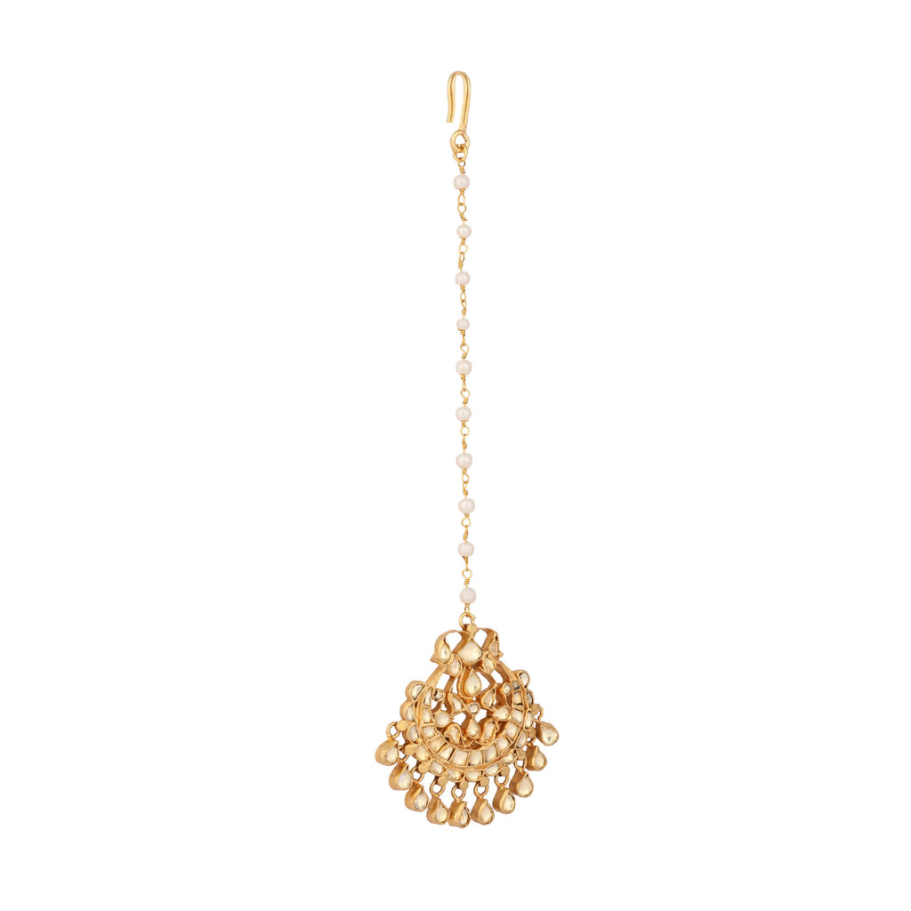 Nuyug 22K Gold Plated Kundan Drop Maang Tikka