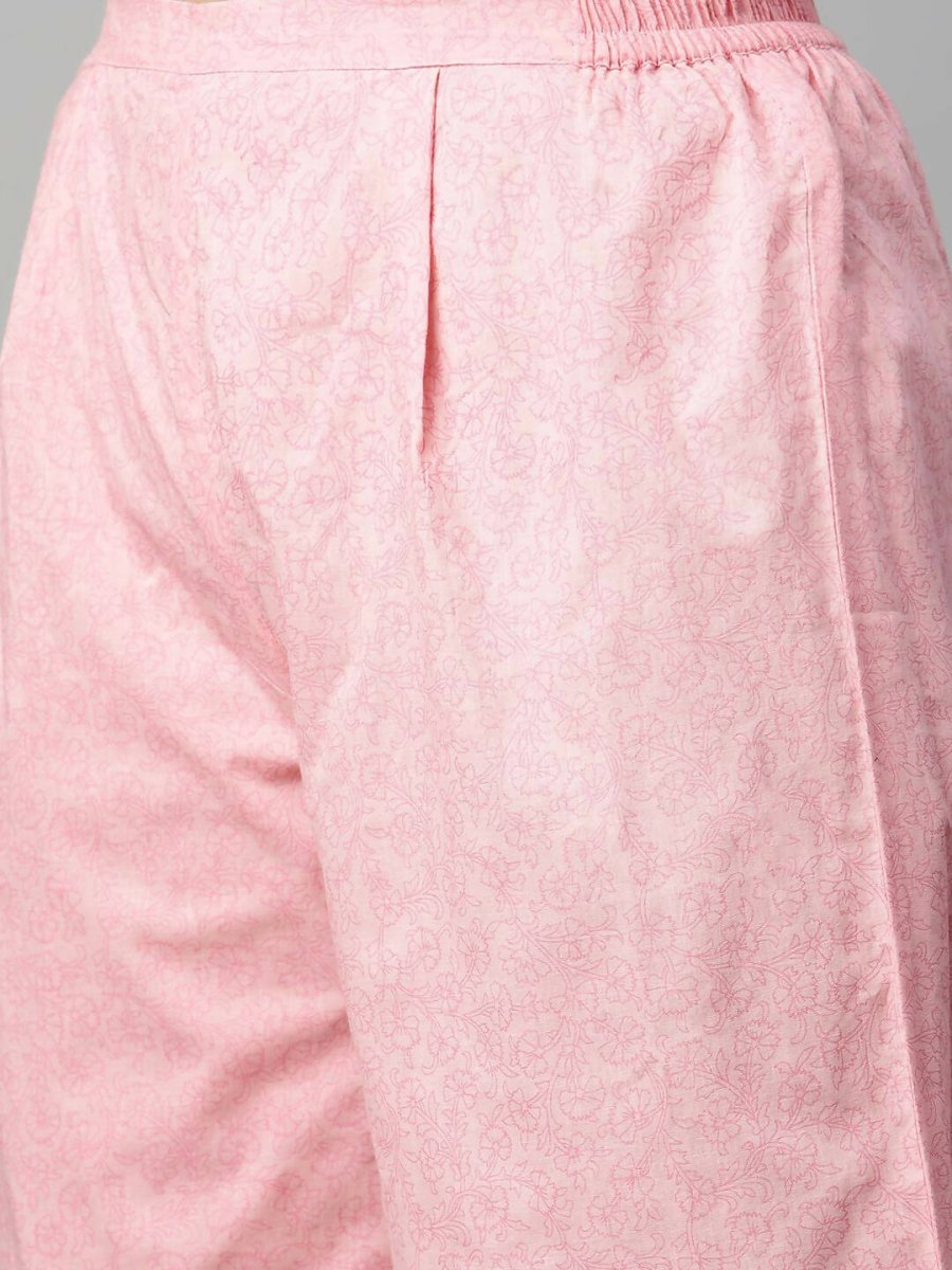 Ahalyaa Womens Pink Pure Cotton Printed Kurta Palazzo Set