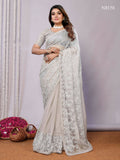 Grey Glass Tissue,Net Embroidered Saree With Stitched Blouse - Nimaya Kaksha