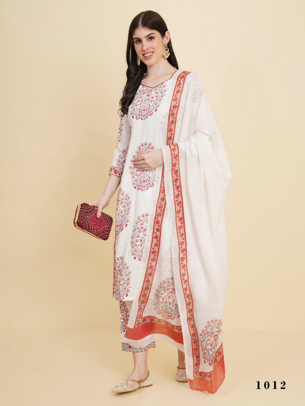 Designer Stylish White cotton Stitched Suit With Dupatta - Tanisha