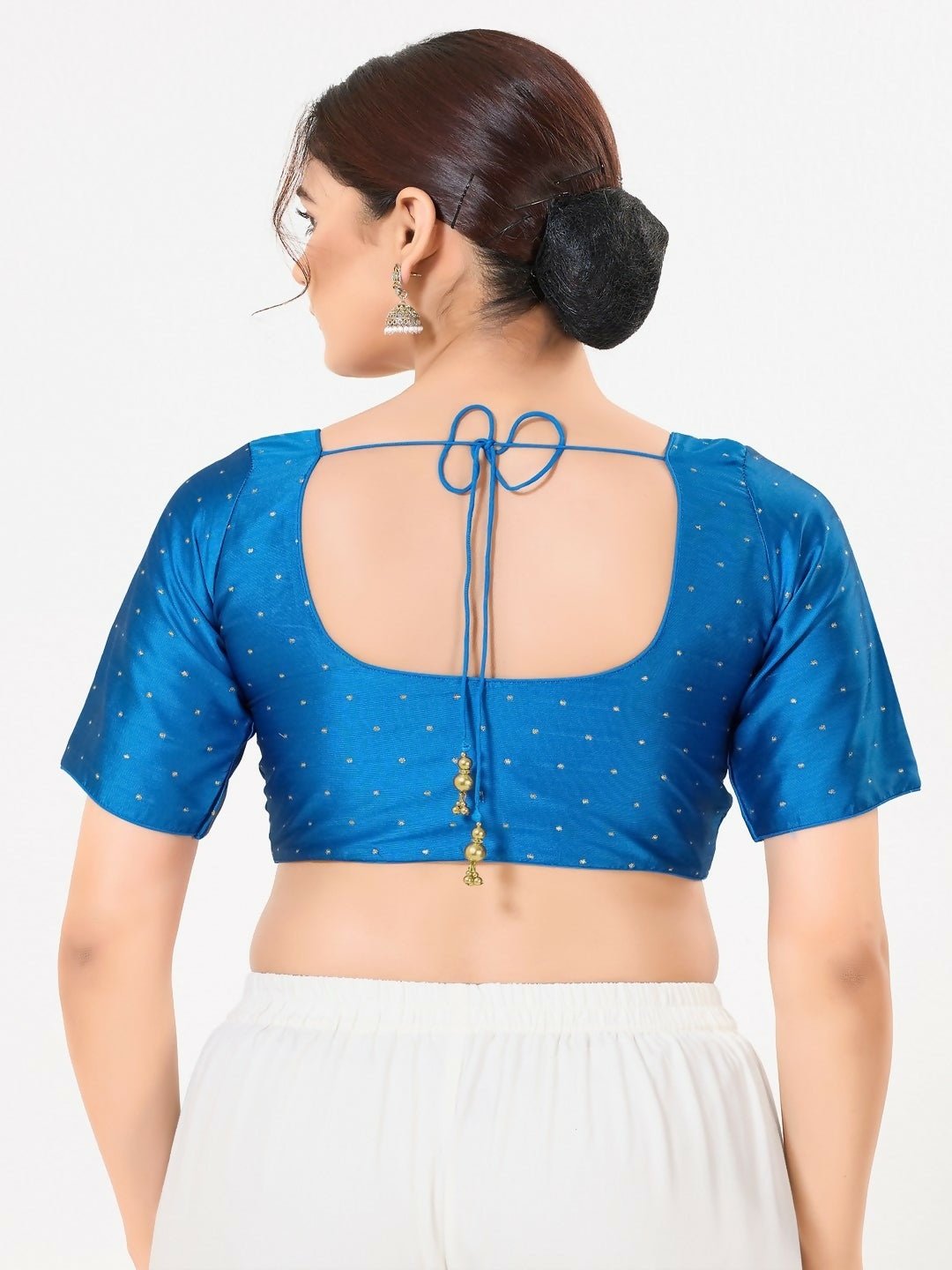 Joban Fashion Cobalt-Blue Taffeta Silk Elbow Sleeveless Front Open Blouse