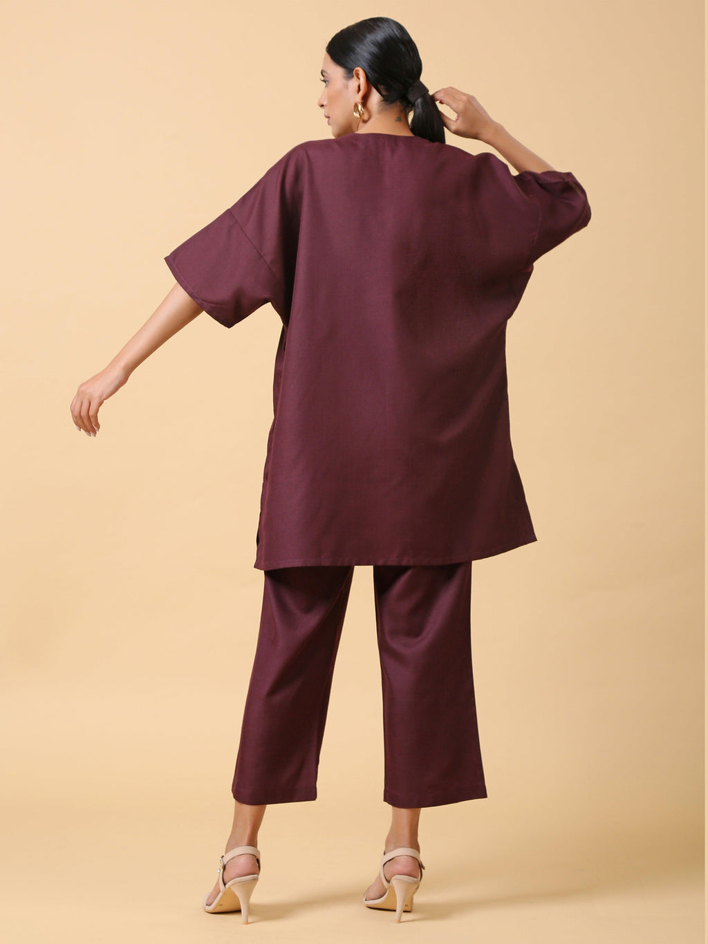 trueBrowns Cotton Linen Purple Boxy Fit Co-Ord Set