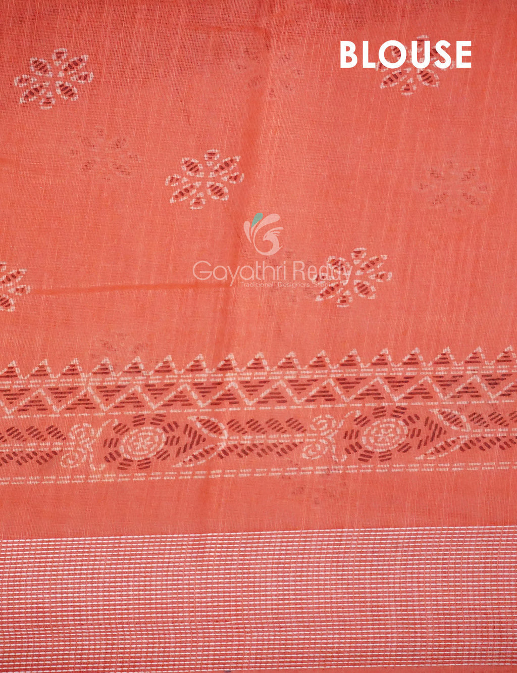 Peachish Orange Block Printed Semi Chanderi Saree By Gayathri Reddy Designer Studio