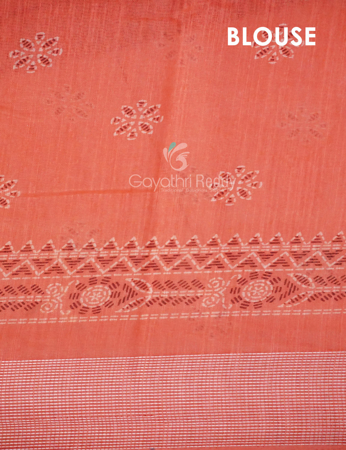 Peachish Orange Block Printed Semi Chanderi Saree By Gayathri Reddy Designer Studio