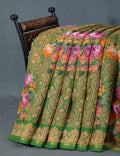 Shades of Parrot Green Colour Floral Design Semi Chanderi Saree By Gayathri Reddy Designer Studio