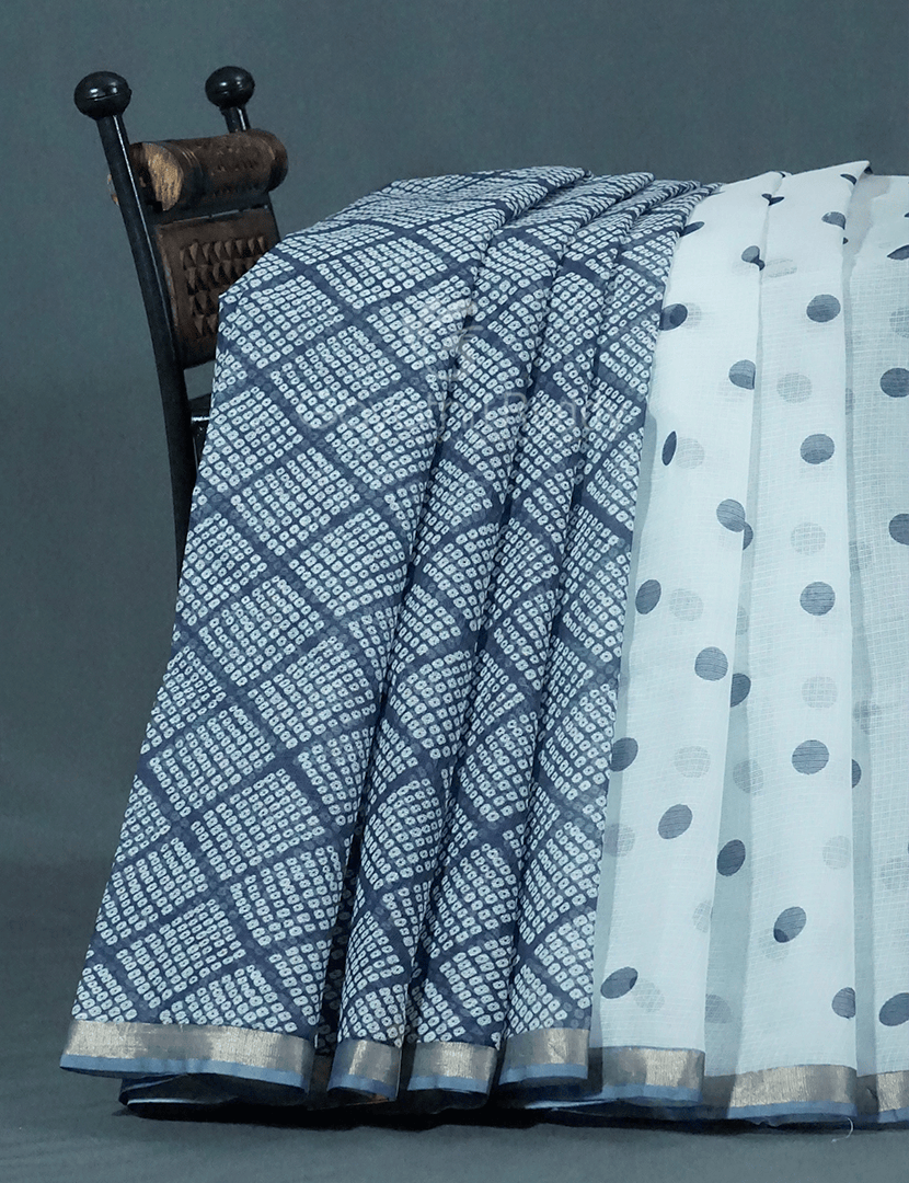 Shades of Cream And Denim Grey Colour With Patli Pallu Design Pure Kota Cotton Saree By Gayathri Reddy Designer Studio