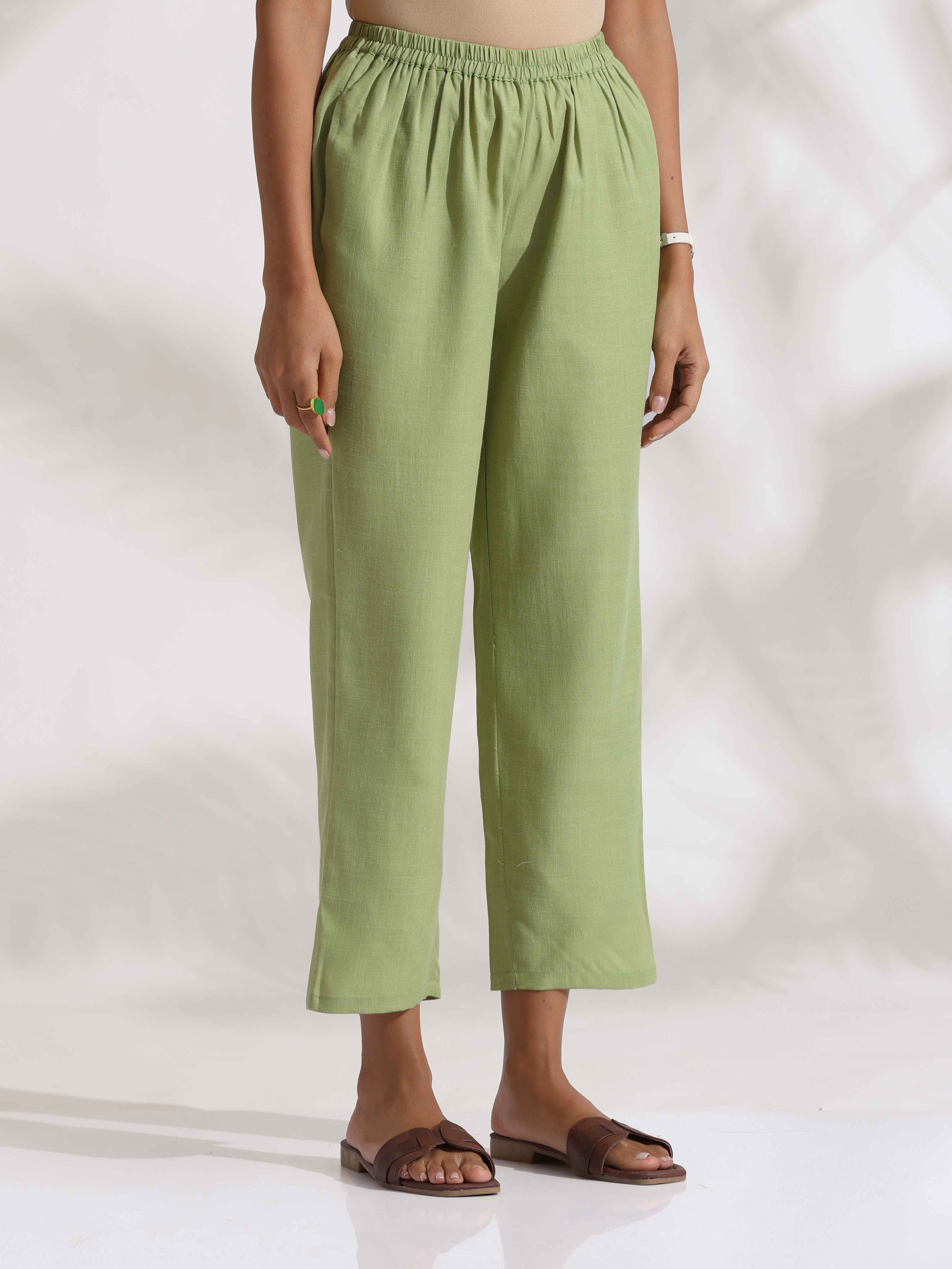 trueBrowns Green Slub Kurta Set
