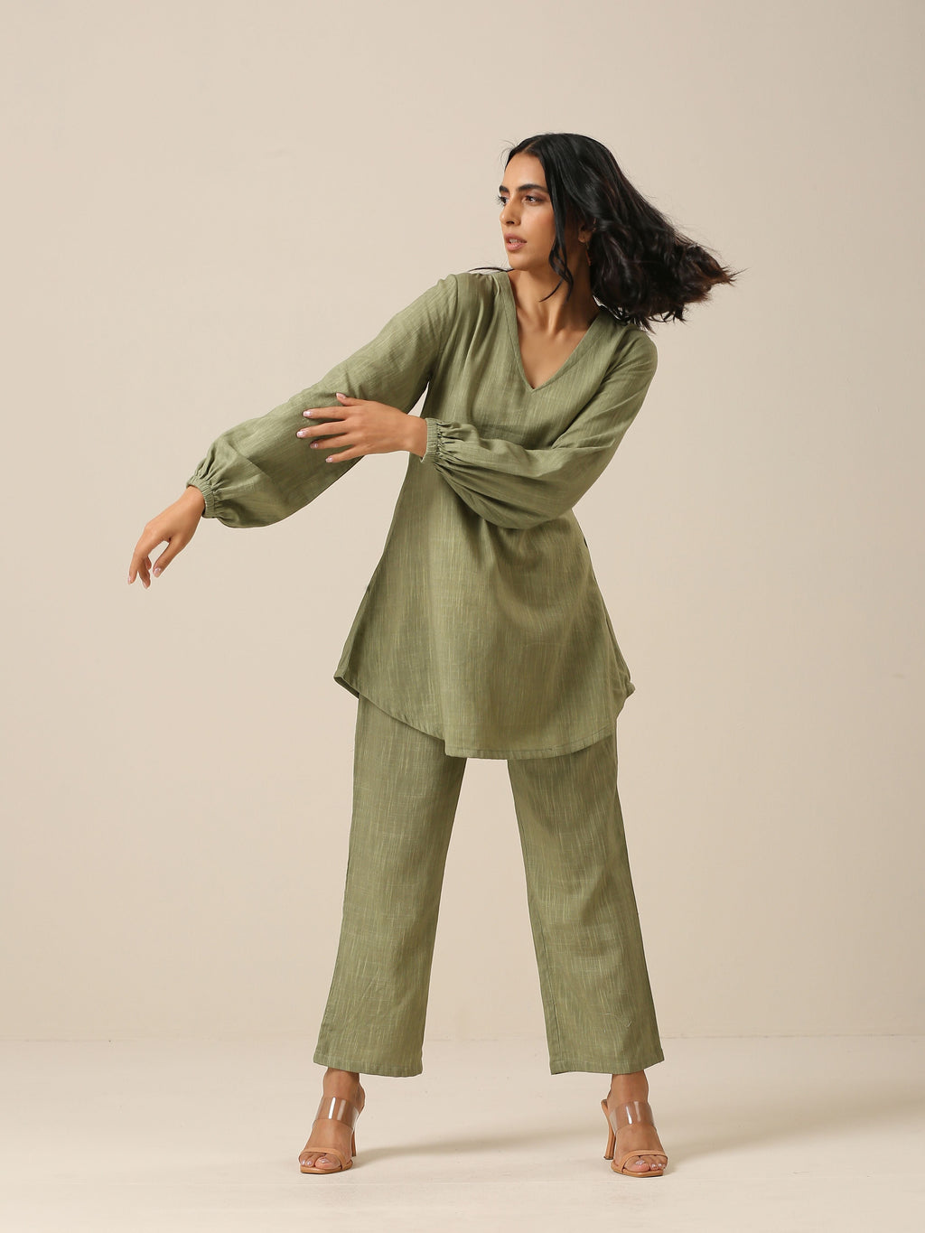 trueBrowns Sage Slub Textured Short Co-Ord Set