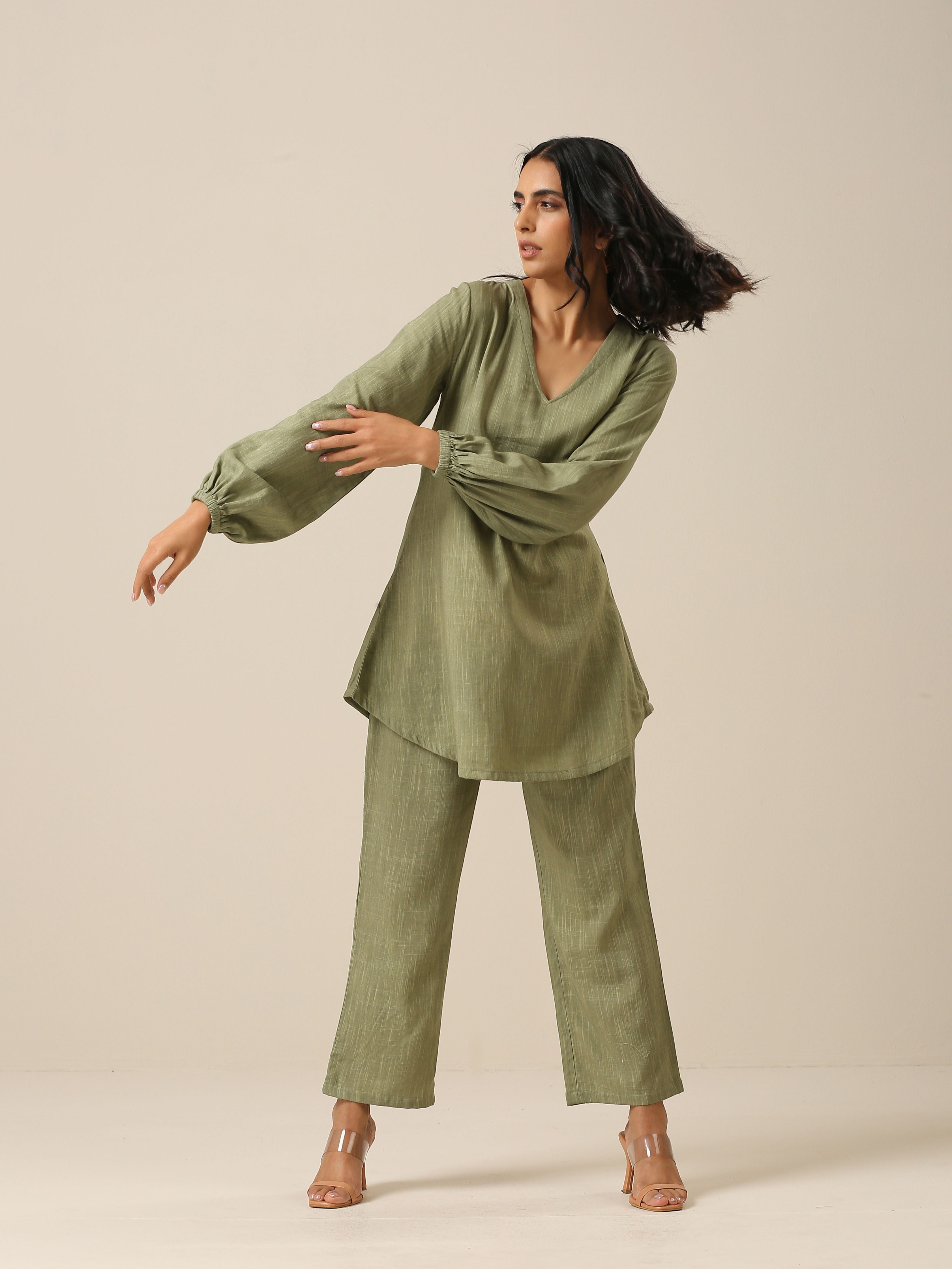 trueBrowns Sage Slub Textured Short Co-Ord Set