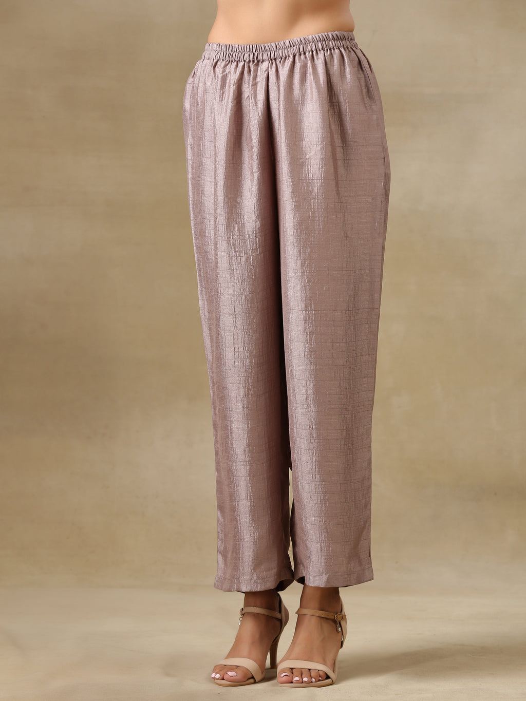 trueBrowns Grey Textured Silk Deep V-Neck Co-Ord Set