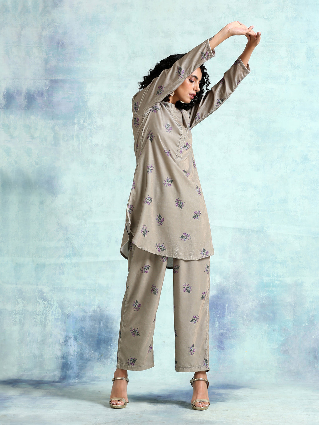 trueBrowns Sage Printed Velvet Co-Ord Set