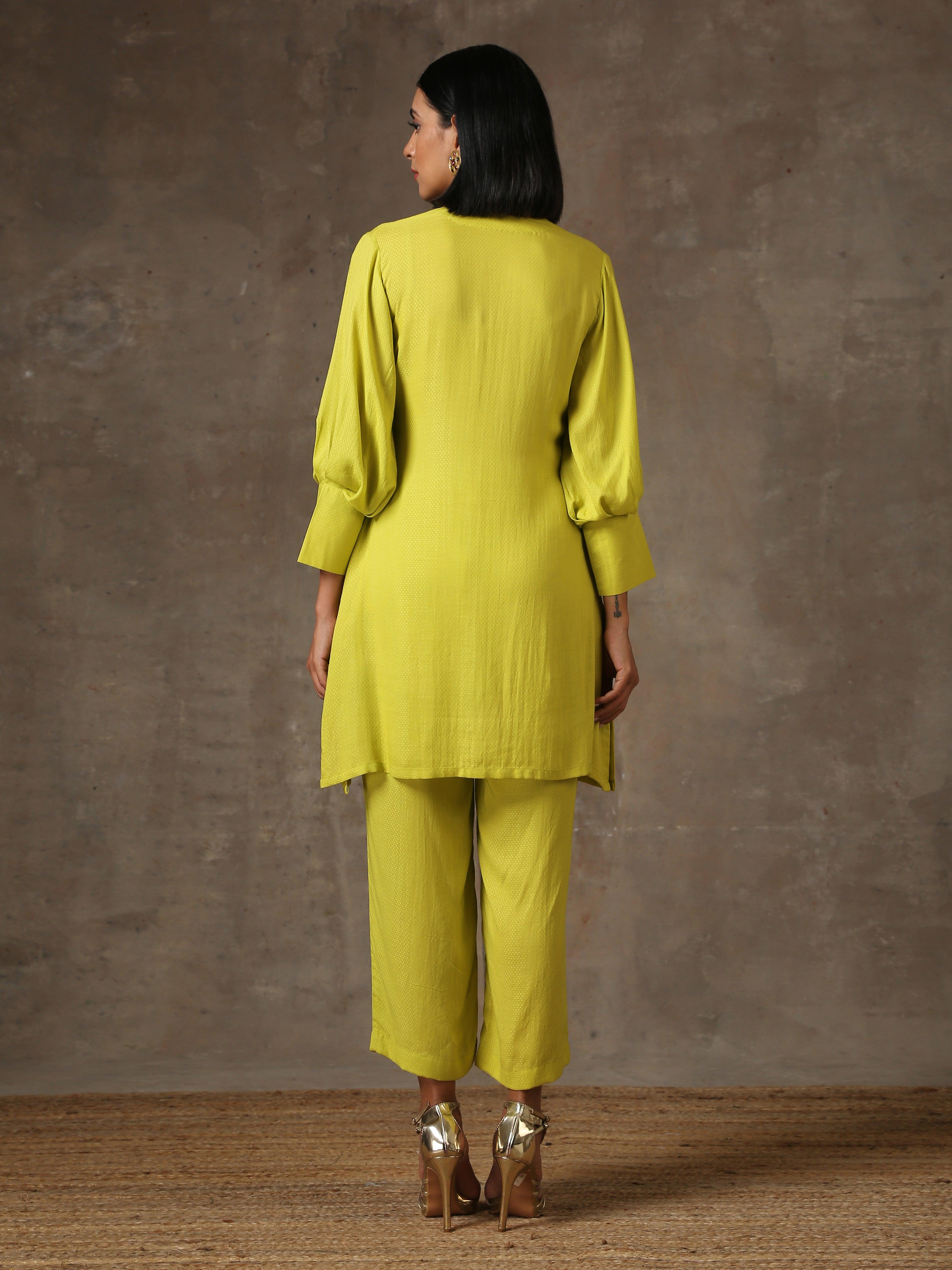 trueBrowns The Penelope - Lime Green Solid Textured Co-Ord Set