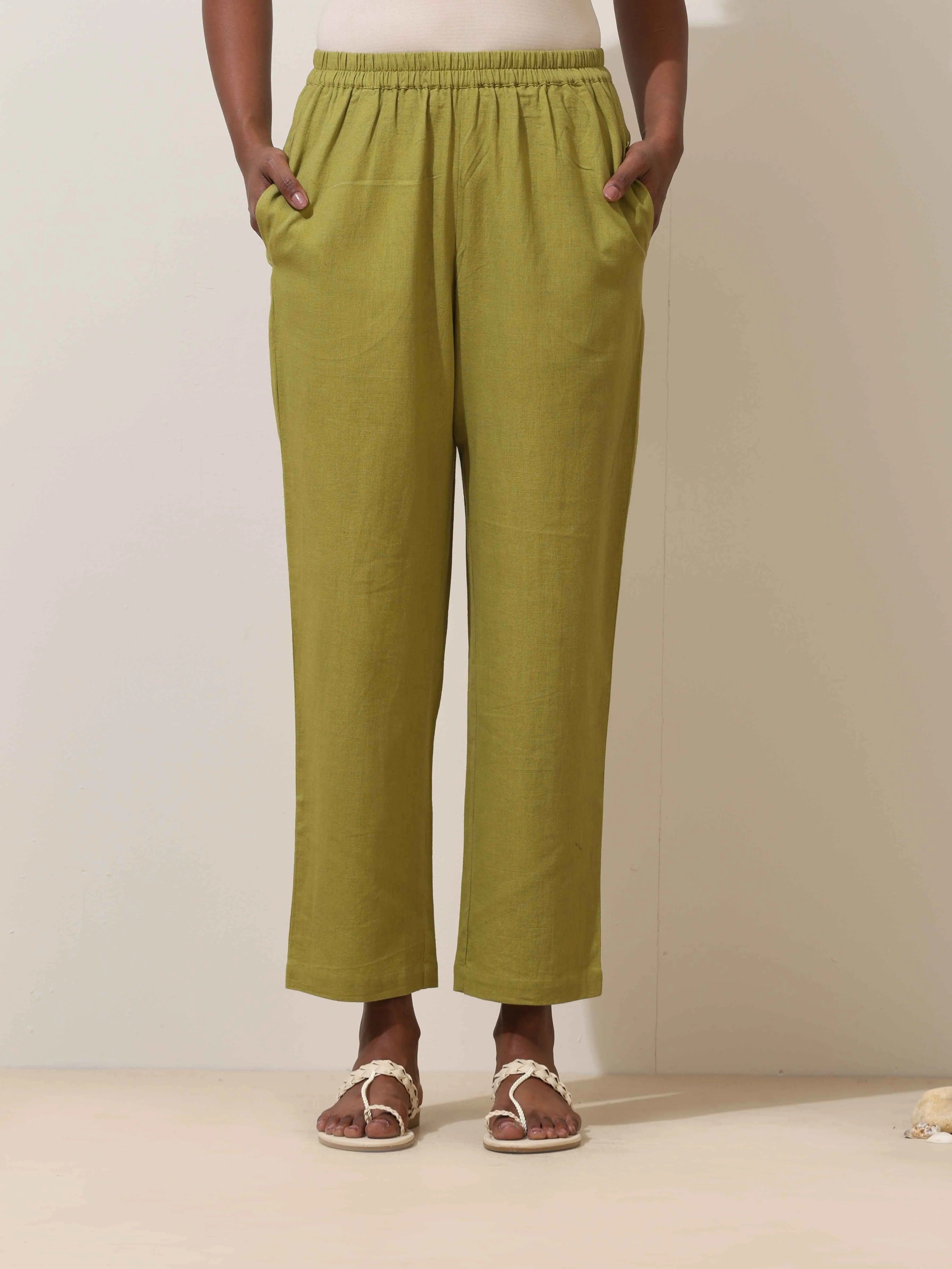 trueBrowns Pear Green Cotton Linen Co-Ord Set