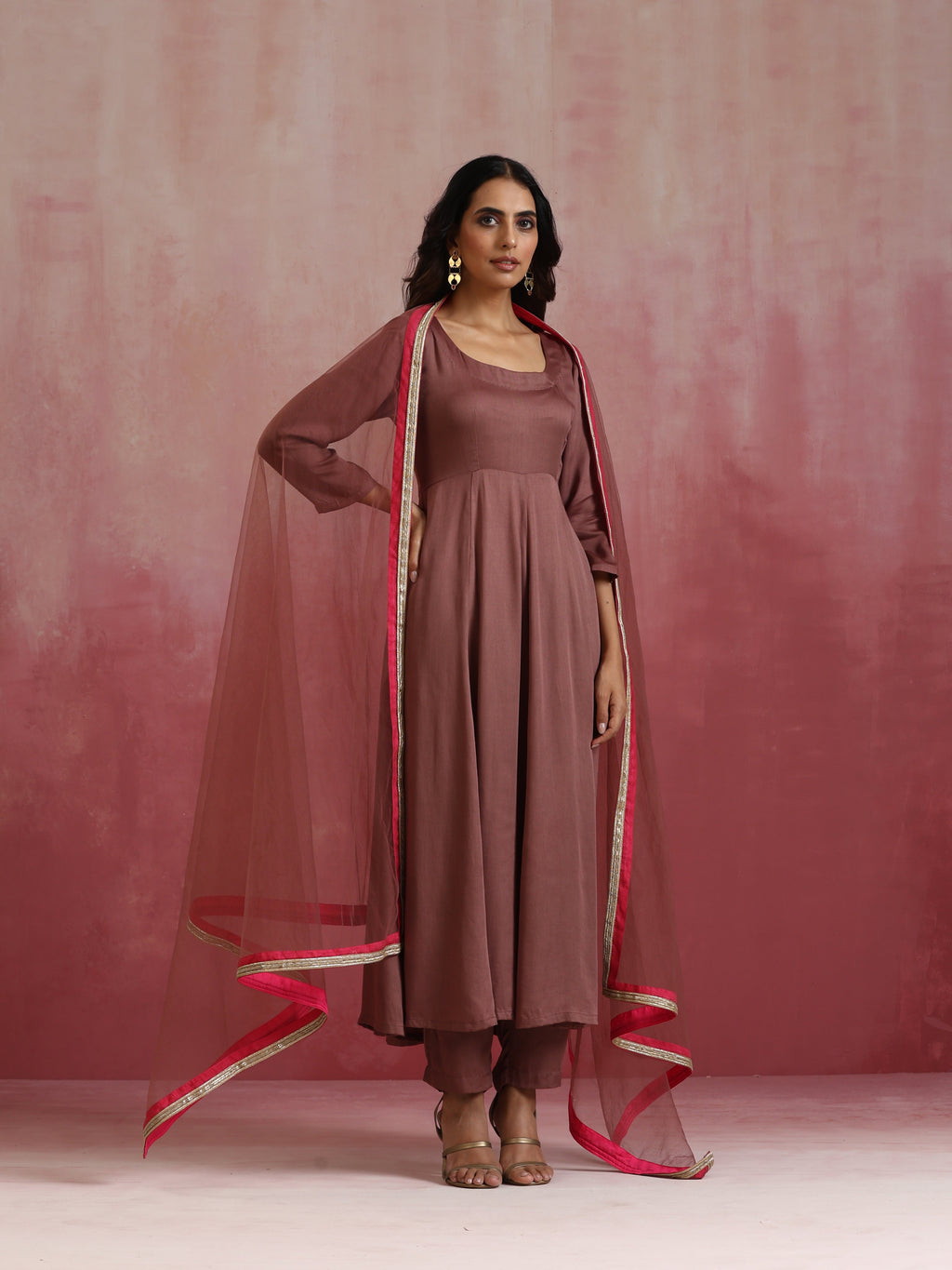 trueBrowns Brown Modal Anarkali Kurta Set