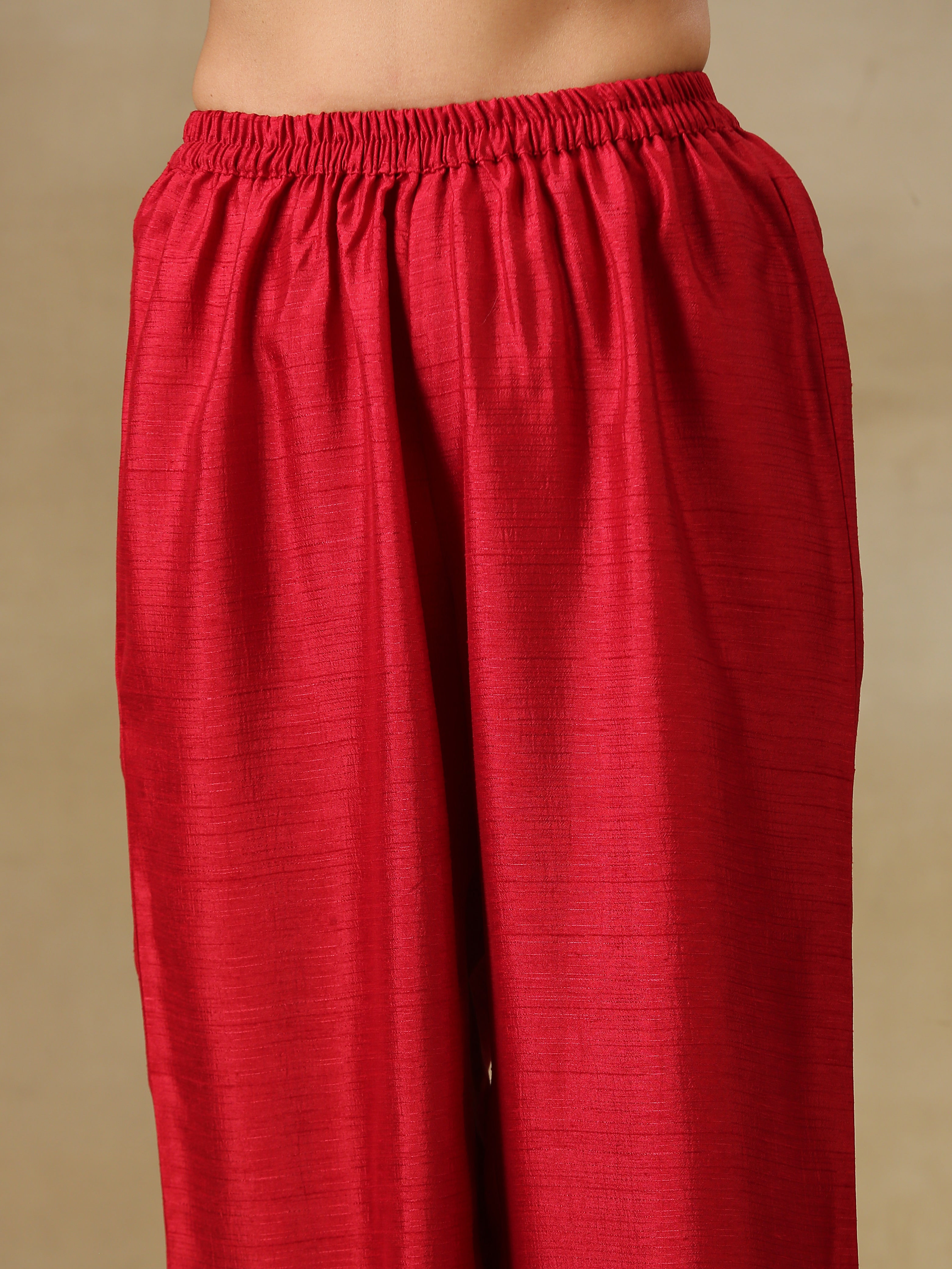 trueBrowns Maroon Textured Silk Front Placket Co-Ord Set