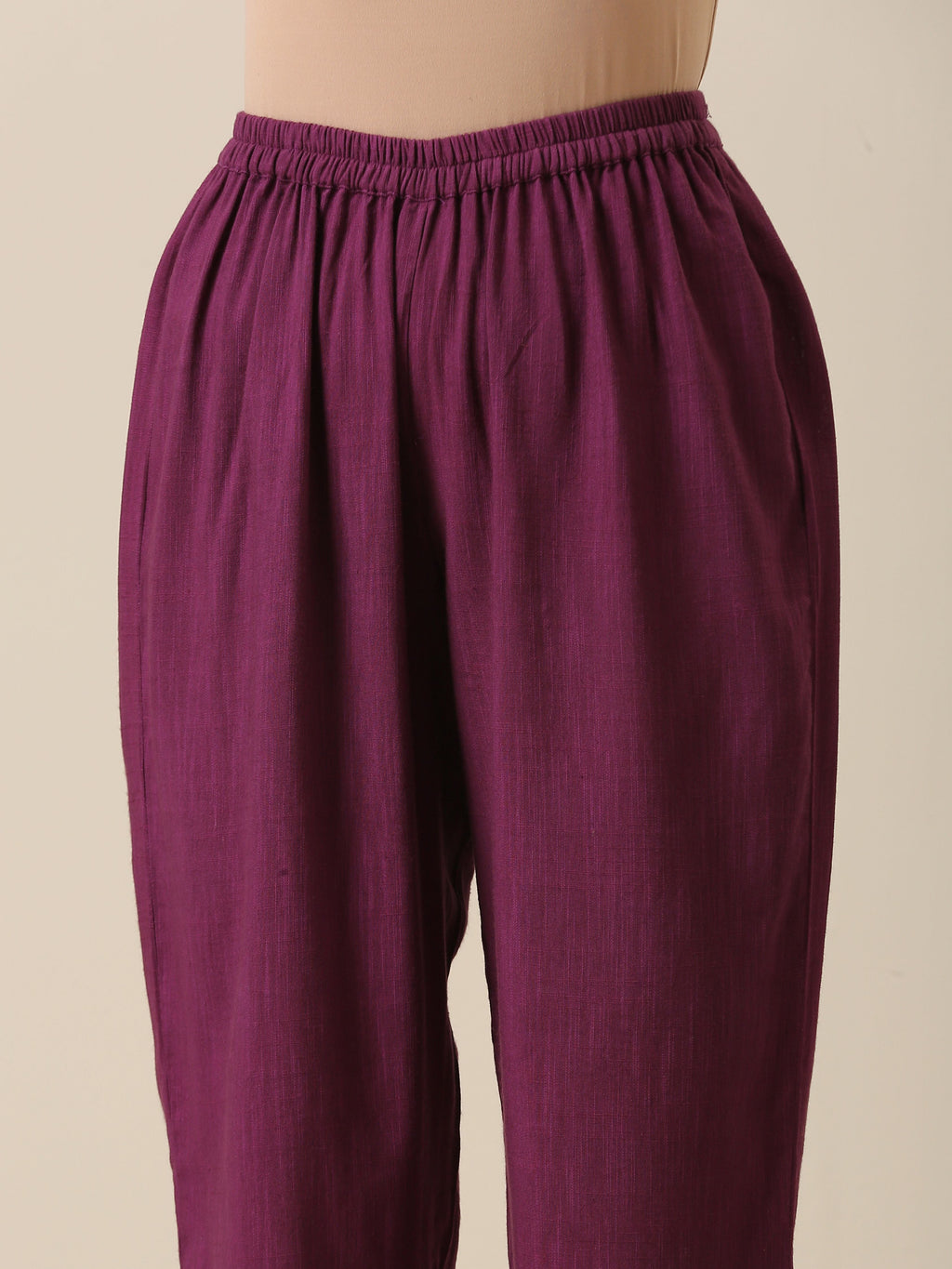 trueBrowns Plum Purple Slub Texture High Low Kaftan Pant Set