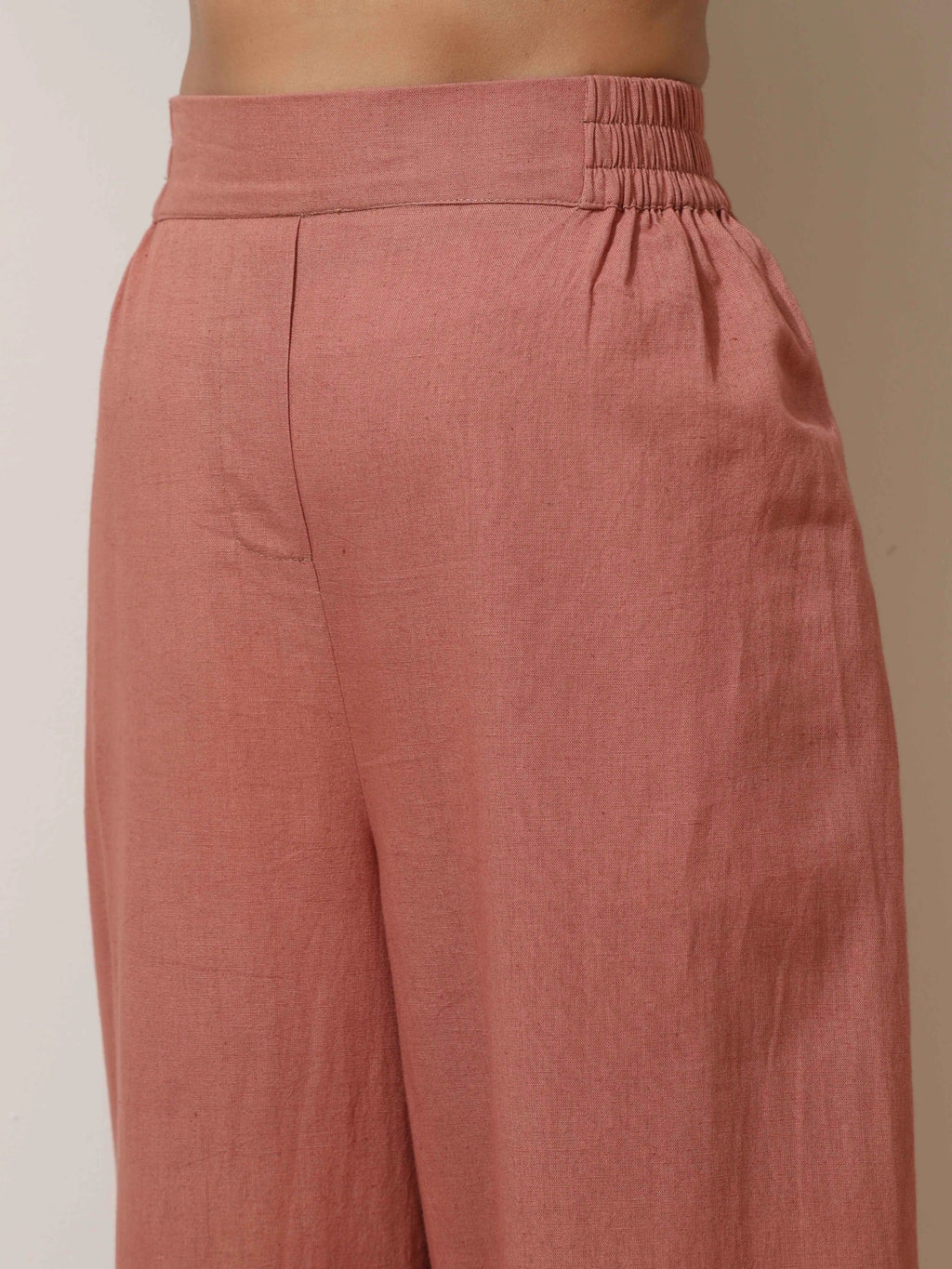 trueBrowns Peach Cotton Linen Kurta Pant Set